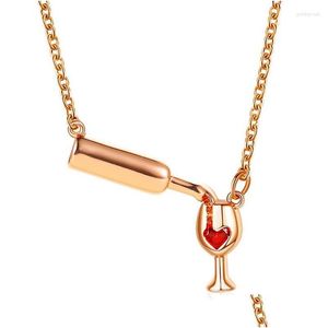 Charms Charms Women Red Heart Wine Bottle Necklaces Crystal Rhinestone Rose Gold Sier Color Love Glass Pendant Charm Jewelry Clavicle Dhl5M