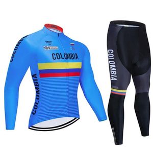 Colômbia primavera outono camisa de ciclismo 19d conjunto babador mtb uniforme roupas da bicicleta secagem rápida roupas dos homens longo ciclismo wear270i