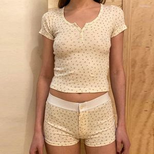 Women's Tracksuits Cute Girl Outfits Pretty Kawaii Button Short Sleeve T-shirt Shorts 2 Piece Loungewear 2000s Retro Pajamas Matching Set