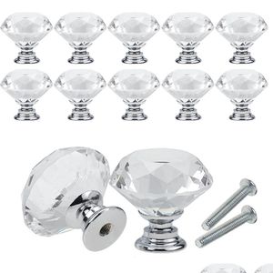 Handles Pulls Clear 30Mm Diamond Shape Design Crystal Glass Door Knobs Cupboard Der Cabinet Wardrobe Pl Handle Drop Delivery Home Dhypt