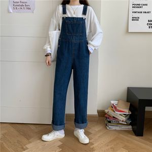 Women's Jean's Overalls Pants Korean Style Fashion Retro High Waist Plus Size Jeans Autumn Big Pocket Wide Leg Straight Trousers 230422