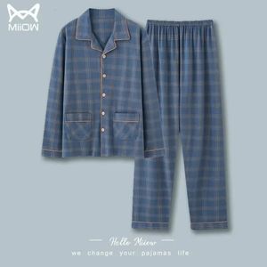 Men's Sleepwear Korea Men's Pajama Sets Simple Sleepwear Long Sleeve Cotton Top Pant Leisure Outwear Soft Autumn Winter Plus Size Loungewear 231122