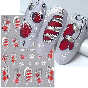 Stickers Decals 5D Red Christmas Nail Sticker Flashing Embossed Snowflake Gloves Badminton Bell Winter DIY Carved Handmade Decoration 231121