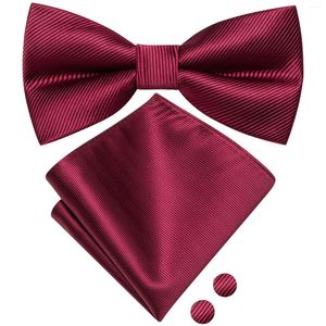 Bow Ties Hi-tie Burgundy Czerwone Męskie krawat Mankiety Mankiety Ustaw wstępnie związany jedwabny węzeł motyl