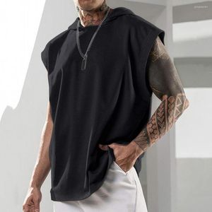Men's Tank Tops Summer Vest Casual Loose Sleeveless Sporty Men T-shirt Solid Color Hooded For Sports