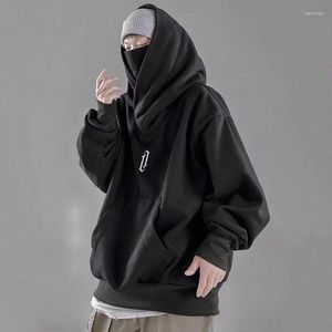 Męskie z kapturem Hip Hop Streetwear Vintage z kapturem dla mężczyzn wiosna jesienna luźne bluzy na szyi