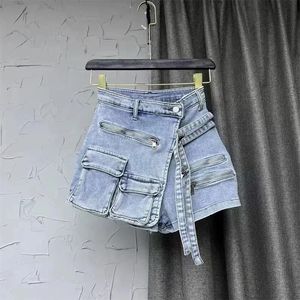 Shorts femininos soefdioo sólido carga bolso denim jeans shorts mulheres sexy cintura alta estiramento verão casual feminino bottoms calças curtas 231121