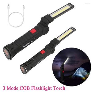 Flashlights Torches 3 Modes COB Working LED Torch Vehicle Repairing Lamps USB Rechargeable Magnetic 180 Rotating Portable