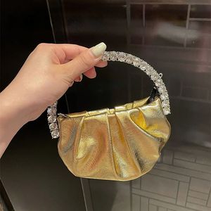 Borse da sera Pochette da sera con diamanti rotondi per donna 2023 Designer Mini oro con manico in metallo Portafoglio con strass e borsa per la festa nuziale 231122