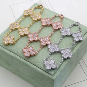 Full Diamond Four Leaf Clover Brand Classic Designer Crystal Fashion High Quality Women's Bracelet Wedding Jewelry Gift