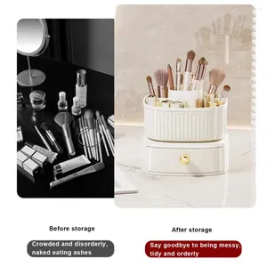 Storage Boxes Office Cosmetic Organization Rotating Makeup Brush Holder 360 Degree Organizer With Drawer For Dressing Table