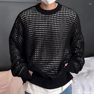 Camisolas masculinas moda homens pulôver jumpers camisola de malha primavera outono homem malha preto casual malha oca manga longa tops roupas masculinas