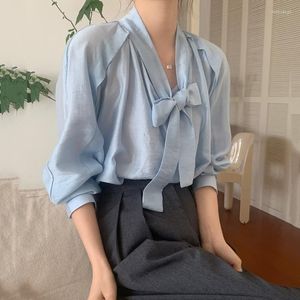 Bluzki damskie Korejepo Korean Chic Chicki Spring Shirts Raglan Rękaw Wstążka Top 2023 Temperament Los Long Suncreen Shirt Kobieta