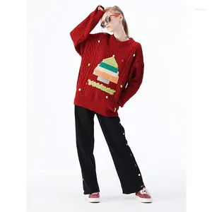 Maglioni da donna Pullover da donna Albero di Natale colorato Lettere conciate al vegetale Twist Cartoon Uomini e donne Autunno Inverno Maglione oversize