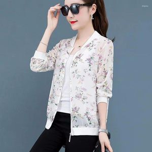 Damen Jacken Korean Fashion Chiffon Print Jacke für Frauen 2023 Sommer Bomber Lady Zipper Baseball Coat Female Outwear Kleidung