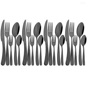 Conjuntos de utensílios de jantar 20pcs preto conjunto bife bolo bolo de café colheres de talheres de talheres de aço inoxidável talheres de talheres de talheres de cozinha