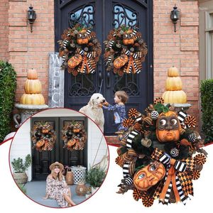 Decorative Flowers 24 Grapevine Wreath Expressive Pumpkins Halloween Pumpkin Garland Welcome Sign Fall Decor Outside Porch