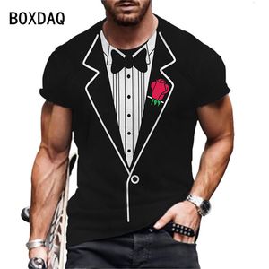 Magliette da uomo Plus Size 6XL Uomo Estate Manica corta Maglietta casual Maglietta finta con gilet Moda Divertente Tuxedo Papillon Top 230421