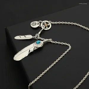 Pendants S925 Sterling Silver Jewelry Thai Takahashi Goro Classic Feather Inlaid Turquoise Sweater Pendant