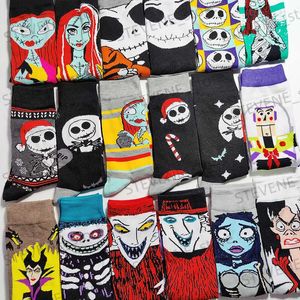 Skarpetki męskie Skarpetki sportowe 44 Style Trendy Men Socks Cartoon Botton Women Ursula Maleficent Jack Skellington Sally Funny Para Socks Happy Long Crew Socks T231122