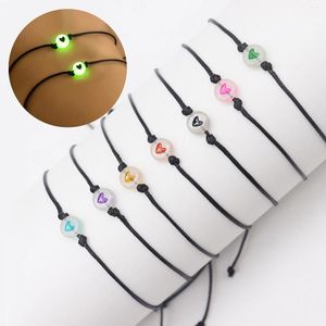 Charm Bracelets Friendship Couple Matching Bracelet Luminous Heart Bead Braided 2Pcs/Set Pinky Promise