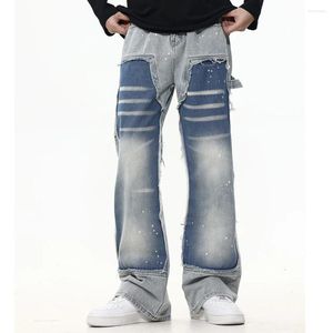 Men's Jeans Y2k High Street Two Colors Patchwork Ink Painted Baggy Pants For Men And Women Pantalones Hombre Flare Denim Trousers