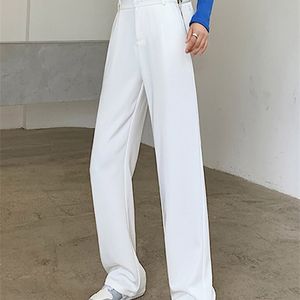 Women's Pants Capris Jielur White Wide Leg Pants for Women High Waist Pockets Pants Loose Workwear Office Lady Female Black Trousers S-XL Pantalon 230422