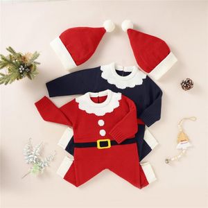 Giyim Setleri Noel Baba 2 PCS Suit Kız Boy Boy Noel Romper Şapka Born Kış Örgü Uzun Kollu Noel Tulum Partisi