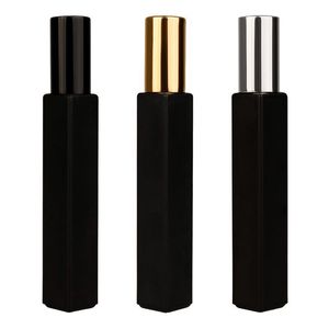 10ml Matte Black Glass Spray Perfume Bottles Square Bottle Portable Refillable Cosmetic Dispenser Containers Rbnpo