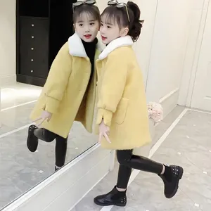 Giacche Imitazione Visone Velluto Cappotto lungo Ragazze Autunno Inverno Caldo Sciolto Misto Lana Giacca Bambini Coreano Moda Cappotto in pile W62