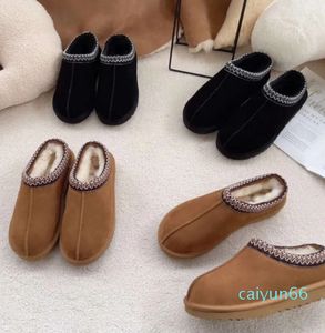 Shearling meia bota de neve mulheres homens deslizamento-em sapatos botas de pele de mula luxuoso fofo pelúcia tornozelo slides quente grosso castanha preto