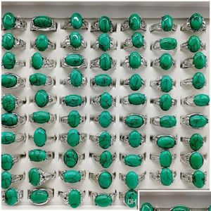 Band Rings Car DVR Band Rings Fashion Charm 20 Pieces/Lot Turquoise Green Natural Stone Ring Fit Womens Men Malachite Jewelry Gift Dro Dhcxt