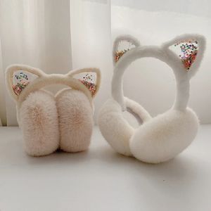 Ear muffs meninas earmuffs inverno gato dobrável quente bonito pele artificial macio fofo crianças 231122