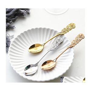 Colheres Sopa Colher de Aço Inoxidável Goldplated Café Chá Sobremesa Refeição Fruta Stir Cozinha Louça Talheres Personalizado VT1564 Drop Dhfpq