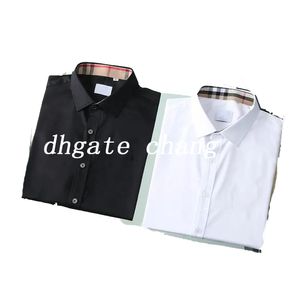 Camisa de vestido masculina Flex Collar Slim Fit Manga Longa Camisas Designer Luxo Xadrez Listrado Impressão Primavera Outono Casual Algodão Grosso Roupas Masculinas Sem Rugas Preto Whi