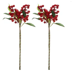 Decorative Flowers 2 Pcs Christmas Berry Beans Simulation Branch Simulated Decor Stems Silk Flower Artificial Holly Berries