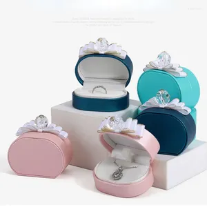 Jewelry Pouches PU Leather Ring Storage Box Women Rings Display Case With Bow For Necklace Store Supplies Trend Gift Lover