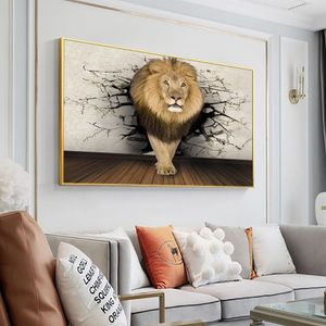 3D Animal Mural Livelike Canvas Print Rhino Lion Elephant Icke-vävda tygväggkonst affischer och tryck vardagsrum sovrumsdekor