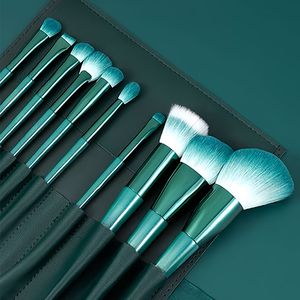 Макияж щетки инструментов Jade Series 10pcs+ Bag Makeup Brushs Support Настройка Q240507