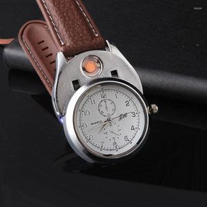 Wristwatches Casual Men's Watches USB Rechargeable Flameless Lighter Windproof Cigarette Quartz Men Reloj Hombre