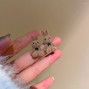 Stud -oorbellen 2023 Koreaanse kawaii grappige pluche voor meisjes schattige boog statement mini earring dames cartoon dier sieraden