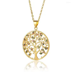 Pendant Necklaces Tree Of Life Exquisite 18K Gold Plate Gothic Women Jewelry Elegant Copper Inlay Zircon Necklace 2023 Trend