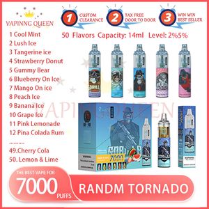 100% Authentic Randm Tornado 7000 Puff Disposable Electronic Cigarettes 14 ML POD MESH COIL 6 Glödande färger Laddningsbara luftjusterbara enheter Puffs 7K Vape Pen