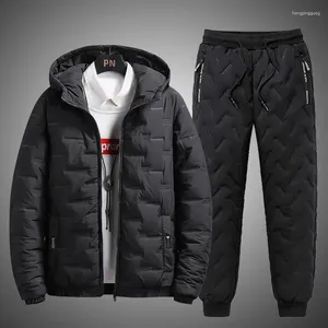 Männer Trainingsanzüge Trainingsanzug Männer Winter Warme Daunen Baumwolle Jacke Reißverschluss Mantel Hosen Zweiteilige Sets Mode Herren Jogger Set Schweißanzug 5XL