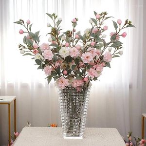 Flores decorativas 90cm alta simulação camélia pêssego flor de ameixa longo ramo casa sala estar mesa decoração casamento artificial falso