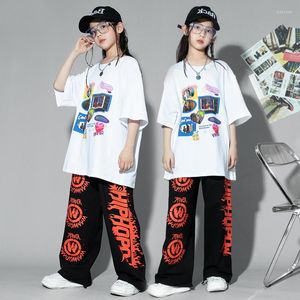 ステージウェアボーイズヒップホップ服ホワイトTシャツルーズパンツストリートダンス衣装女の子半袖ジャズ練習服kpop bl10119