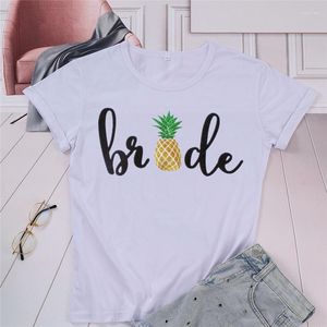 女性のTシャツパイナップル花嫁シャツファッションプリント女性独身パーティー美学コットンOネックショートスリーブトップティーグラフィックTシャツ