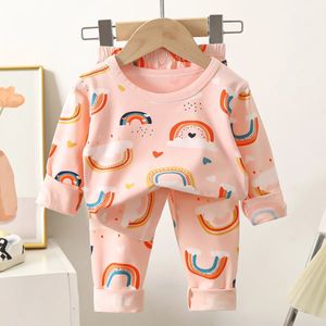 Pijamas outono inverno crianças conjuntos de roupas da menina do bebê meninos pijamas meninas sleepwear crianças manga longa tshirtpants 231122