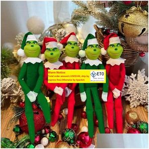 Weihnachtsdekorationen 30 cm rot grün S Puppe Plüschtiere Monster Elf weiche gefüllte Puppen Weihnachtsbaum Dekoration mit Hut für Kinder Dro ZZ