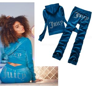 Juicy Velvet outfit Women Tracksuit långärmad hösten Sporting Wear Slim Casual Tracksuits Hooded Collar Jogging Sportwear Suit Size XS-3XL W0ZD